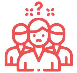 Icon of three people with a question mark above their heads